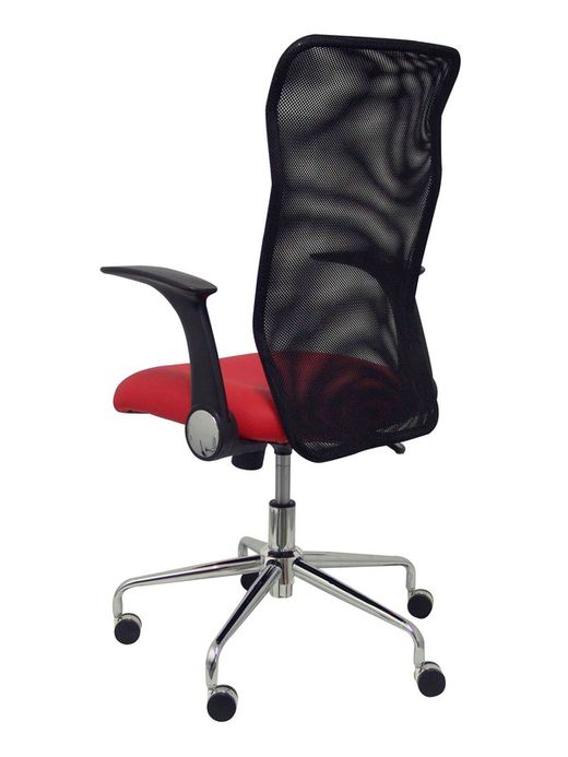 Modelo Minaya - Silla de oficina ergonómica con mecanismo basculante, brazos retráctiles y regulable en altura - Respaldo de malla transpirable y asiento tapizado en similpiel color rojo