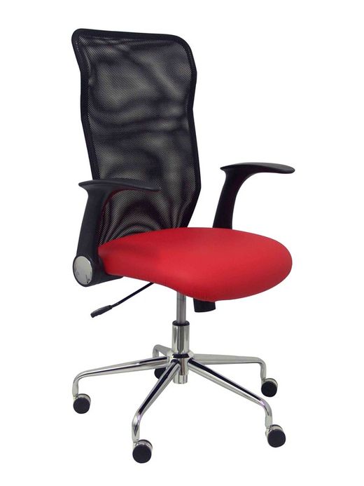 Modelo Minaya - Silla de oficina ergonómica con mecanismo basculante, brazos retráctiles y regulable en altura - Respaldo de malla transpirable y asiento tapizado en similpiel color rojo