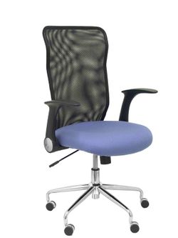 Modelo Minaya - Silla de oficina ergonómica con mecanismo basculante, brazos retráctiles y regulable en altura - Respaldo de malla transpirable y asiento tapizado en tejido BALI color azul claro