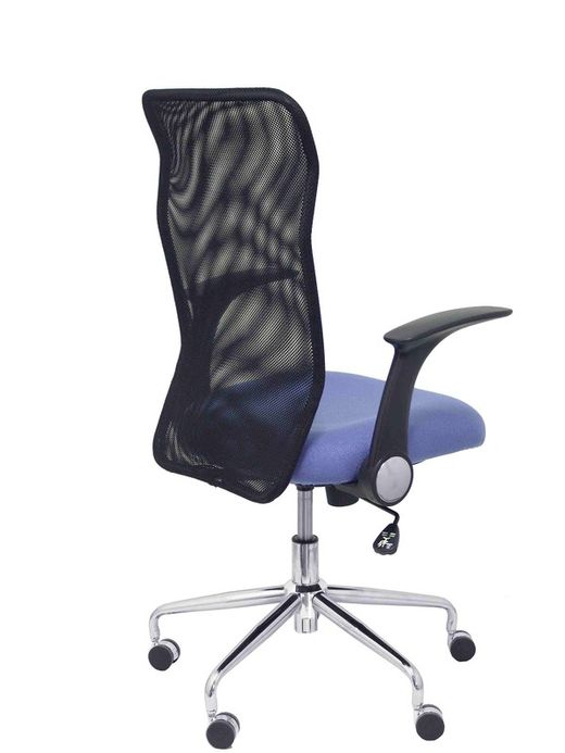 Modelo Minaya - Silla de oficina ergonómica con mecanismo basculante, brazos retráctiles y regulable en altura - Respaldo de malla transpirable y asiento tapizado en tejido BALI color azul claro