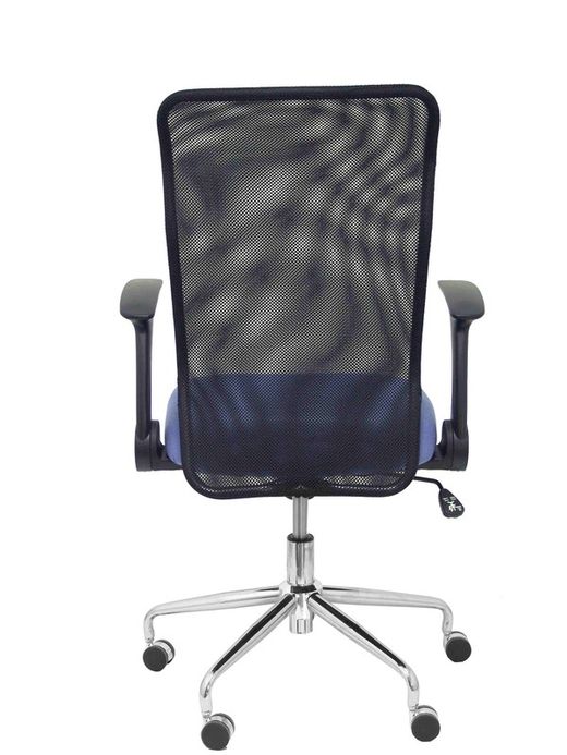 Modelo Minaya - Silla de oficina ergonómica con mecanismo basculante, brazos retráctiles y regulable en altura - Respaldo de malla transpirable y asiento tapizado en tejido BALI color azul claro
