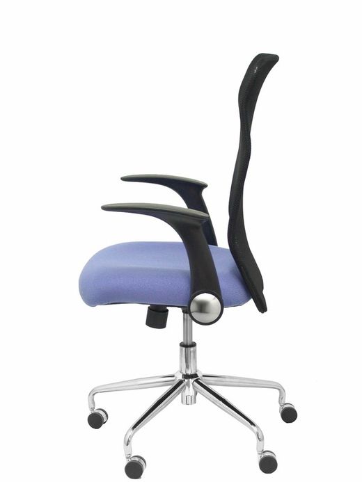 Modelo Minaya - Silla de oficina ergonómica con mecanismo basculante, brazos retráctiles y regulable en altura - Respaldo de malla transpirable y asiento tapizado en tejido BALI color azul claro