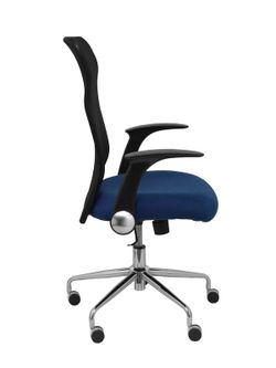 Modelo Minaya - Silla de oficina ergonómica con mecanismo basculante, brazos retráctiles y regulable en altura - Respaldo de malla transpirable y asiento tapizado en tejido BALI color azul marino