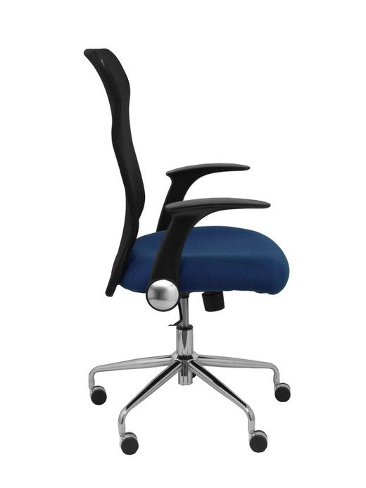 Modelo Minaya - Silla de oficina ergonómica con mecanismo basculante, brazos retráctiles y regulable en altura - Respaldo de malla transpirable y asiento tapizado en tejido BALI color azul marino