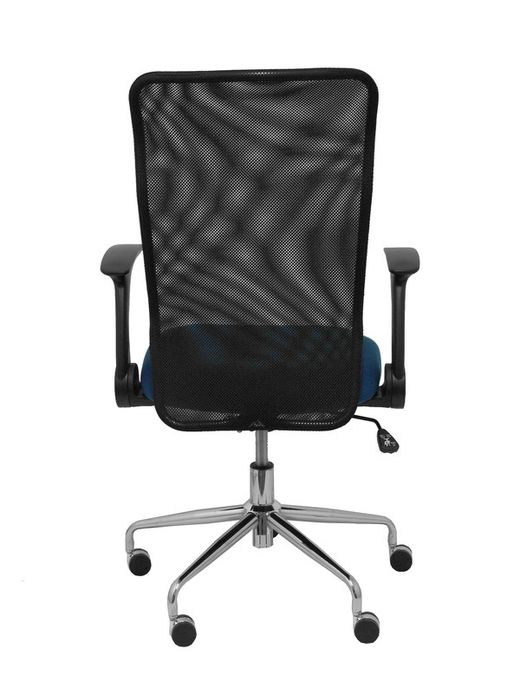 Modelo Minaya - Silla de oficina ergonómica con mecanismo basculante, brazos retráctiles y regulable en altura - Respaldo de malla transpirable y asiento tapizado en tejido BALI color azul marino