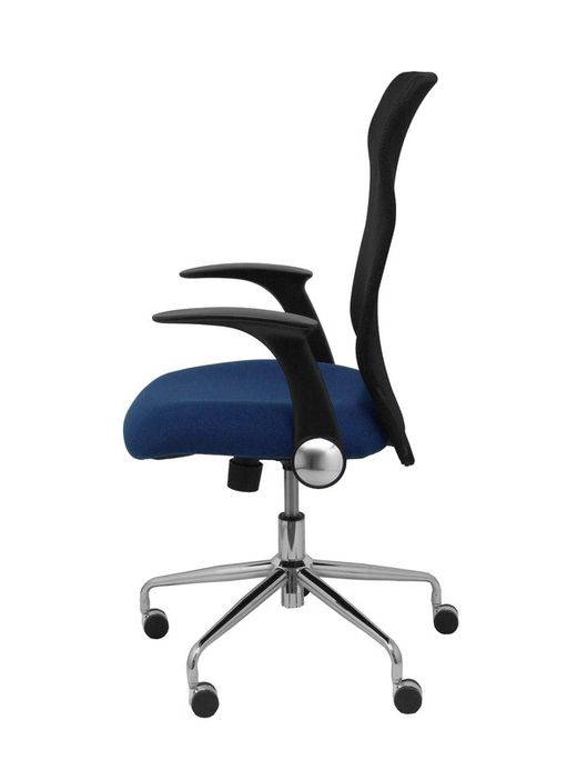 Modelo Minaya - Silla de oficina ergonómica con mecanismo basculante, brazos retráctiles y regulable en altura - Respaldo de malla transpirable y asiento tapizado en tejido BALI color azul marino