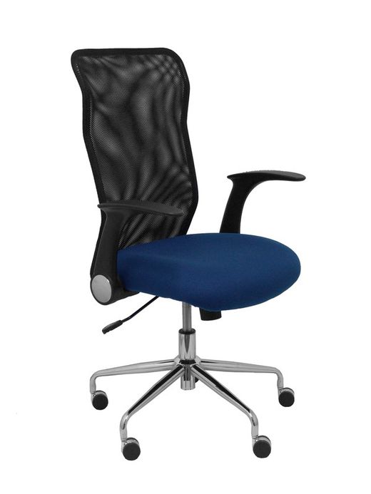 Modelo Minaya - Silla de oficina ergonómica con mecanismo basculante, brazos retráctiles y regulable en altura - Respaldo de malla transpirable y asiento tapizado en tejido BALI color azul marino