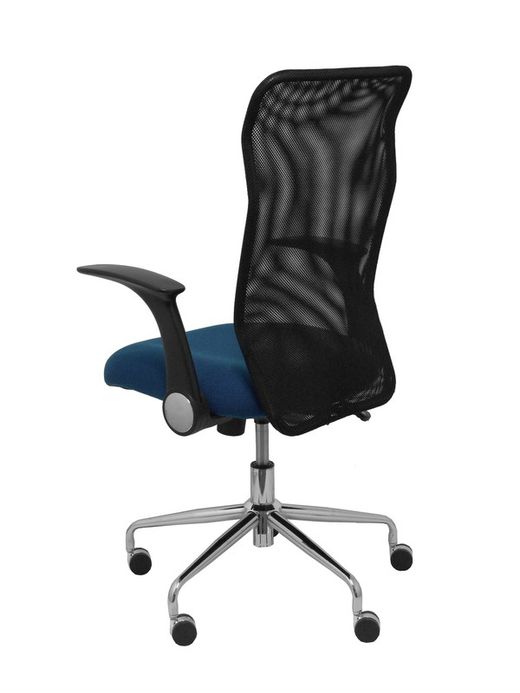 Modelo Minaya - Silla de oficina ergonómica con mecanismo basculante, brazos retráctiles y regulable en altura - Respaldo de malla transpirable y asiento tapizado en tejido BALI color azul marino