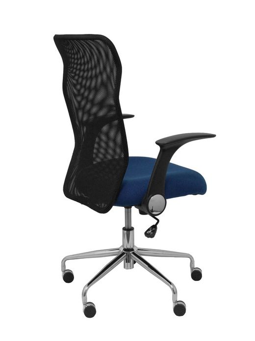Modelo Minaya - Silla de oficina ergonómica con mecanismo basculante, brazos retráctiles y regulable en altura - Respaldo de malla transpirable y asiento tapizado en tejido BALI color azul marino