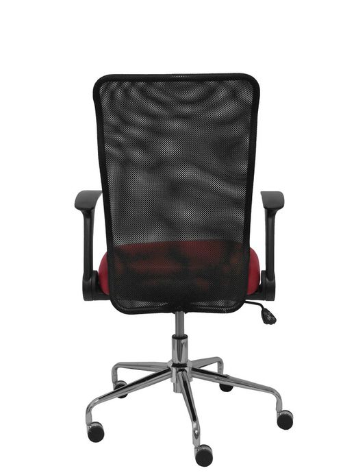 Modelo Minaya - Silla de oficina ergonómica con mecanismo basculante, brazos retráctiles y regulable en altura - Respaldo de malla transpirable y asiento tapizado en tejido BALI color granate