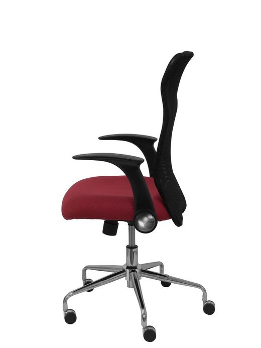 Modelo Minaya - Silla de oficina ergonómica con mecanismo basculante, brazos retráctiles y regulable en altura - Respaldo de malla transpirable y asiento tapizado en tejido BALI color granate
