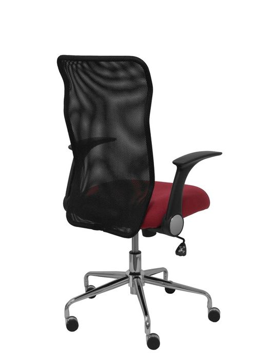 Modelo Minaya - Silla de oficina ergonómica con mecanismo basculante, brazos retráctiles y regulable en altura - Respaldo de malla transpirable y asiento tapizado en tejido BALI color granate