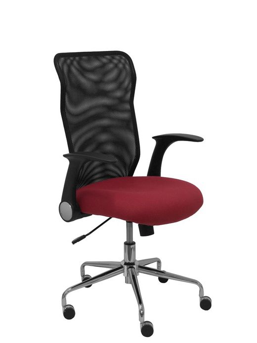 Modelo Minaya - Silla de oficina ergonómica con mecanismo basculante, brazos retráctiles y regulable en altura - Respaldo de malla transpirable y asiento tapizado en tejido BALI color granate