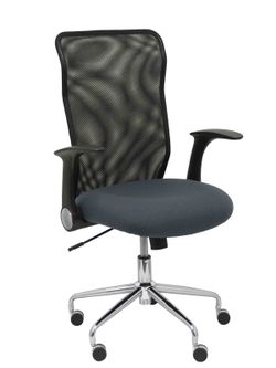 Modelo Minaya - Silla de oficina ergonómica con mecanismo basculante, brazos retráctiles y regulable en altura - Respaldo de malla transpirable y asiento tapizado en tejido BALI color gris oscuro