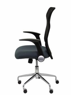 Modelo Minaya - Silla de oficina ergonómica con mecanismo basculante, brazos retráctiles y regulable en altura - Respaldo de malla transpirable y asiento tapizado en tejido BALI color gris oscuro