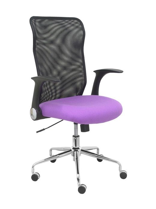 Modelo Minaya - Silla de oficina ergonómica con mecanismo basculante, brazos retráctiles y regulable en altura - Respaldo de malla transpirable y asiento tapizado en tejido BALI color lila