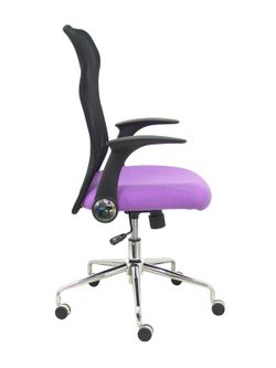 Modelo Minaya - Silla de oficina ergonómica con mecanismo basculante, brazos retráctiles y regulable en altura - Respaldo de malla transpirable y asiento tapizado en tejido BALI color lila