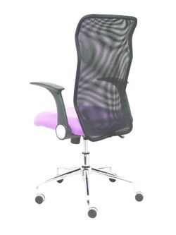 Modelo Minaya - Silla de oficina ergonómica con mecanismo basculante, brazos retráctiles y regulable en altura - Respaldo de malla transpirable y asiento tapizado en tejido BALI color lila