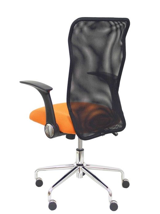 Modelo Minaya - Silla de oficina ergonómica con mecanismo basculante, brazos retráctiles y regulable en altura - Respaldo de malla transpirable y asiento tapizado en tejido BALI color naranja