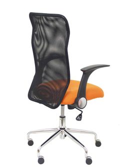 Modelo Minaya - Silla de oficina ergonómica con mecanismo basculante, brazos retráctiles y regulable en altura - Respaldo de malla transpirable y asiento tapizado en tejido BALI color naranja