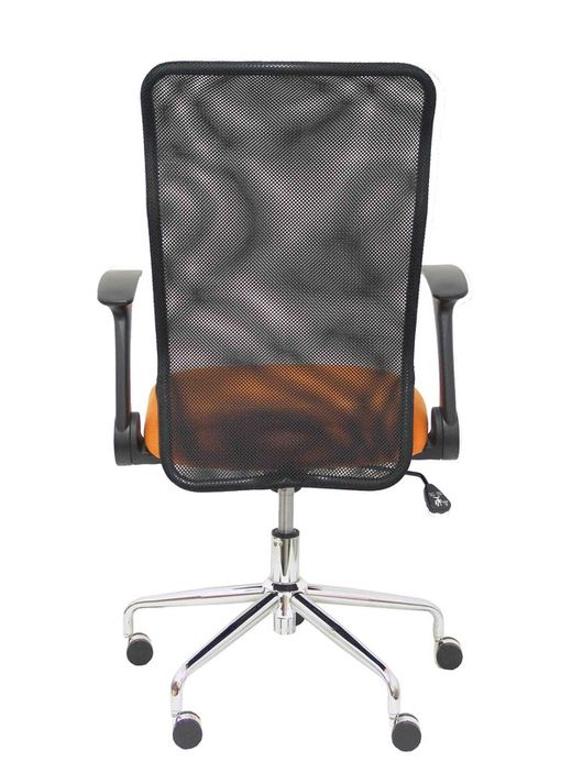 Modelo Minaya - Silla de oficina ergonómica con mecanismo basculante, brazos retráctiles y regulable en altura - Respaldo de malla transpirable y asiento tapizado en tejido BALI color naranja