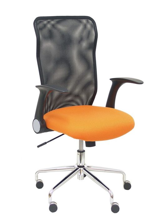 Modelo Minaya - Silla de oficina ergonómica con mecanismo basculante, brazos retráctiles y regulable en altura - Respaldo de malla transpirable y asiento tapizado en tejido BALI color naranja