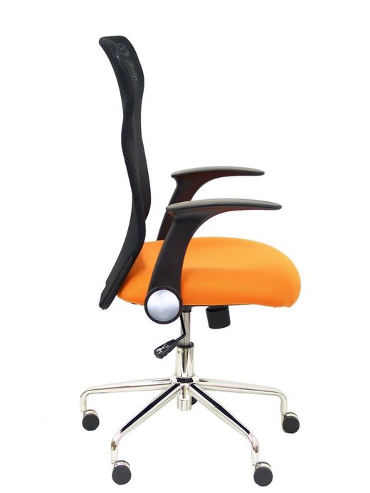 Modelo Minaya - Silla de oficina ergonómica con mecanismo basculante, brazos retráctiles y regulable en altura - Respaldo de malla transpirable y asiento tapizado en tejido BALI color naranja