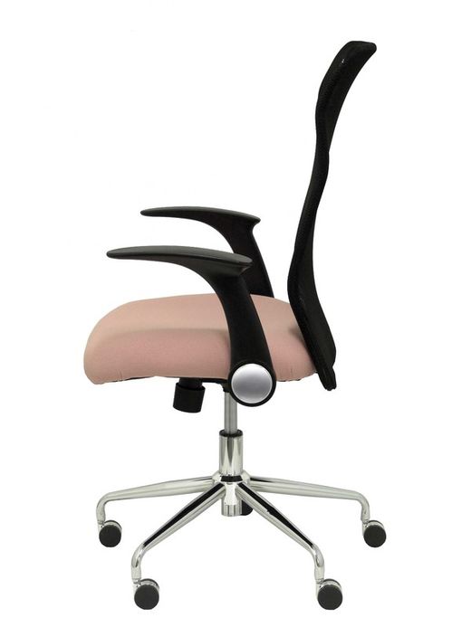 Modelo Minaya - Silla de oficina ergonómica con mecanismo basculante, brazos retráctiles y regulable en altura - Respaldo de malla transpirable y asiento tapizado en tejido BALI color rosa pálido