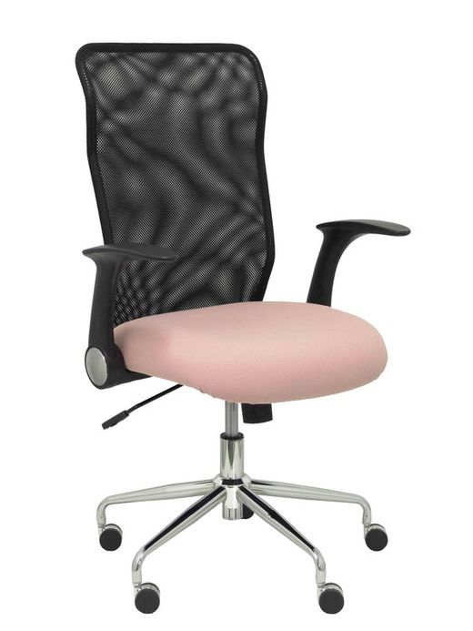 Modelo Minaya - Silla de oficina ergonómica con mecanismo basculante, brazos retráctiles y regulable en altura - Respaldo de malla transpirable y asiento tapizado en tejido BALI color rosa pálido
