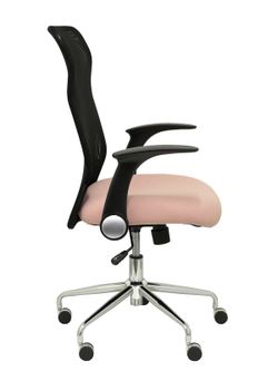 Modelo Minaya - Silla de oficina ergonómica con mecanismo basculante, brazos retráctiles y regulable en altura - Respaldo de malla transpirable y asiento tapizado en tejido BALI color rosa pálido