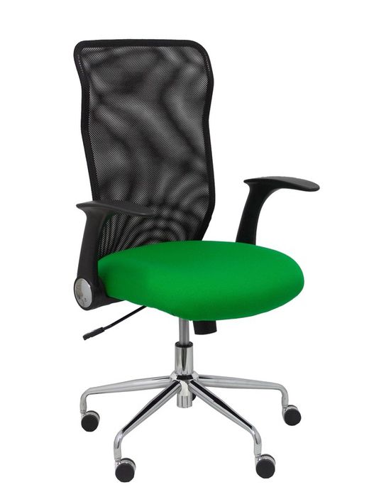 Modelo Minaya - Silla de oficina ergonómica con mecanismo basculante, brazos retráctiles y regulable en altura - Respaldo de malla transpirable y asiento tapizado en tejido BALI color verde
