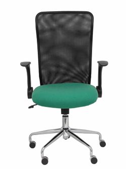 Modelo Minaya - Silla de oficina ergonómica con mecanismo basculante, brazos retráctiles y regulable en altura - Respaldo de malla transpirable y asiento tapizado en tejido BALI color verde esmeralda