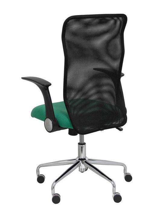 Modelo Minaya - Silla de oficina ergonómica con mecanismo basculante, brazos retráctiles y regulable en altura - Respaldo de malla transpirable y asiento tapizado en tejido BALI color verde esmeralda