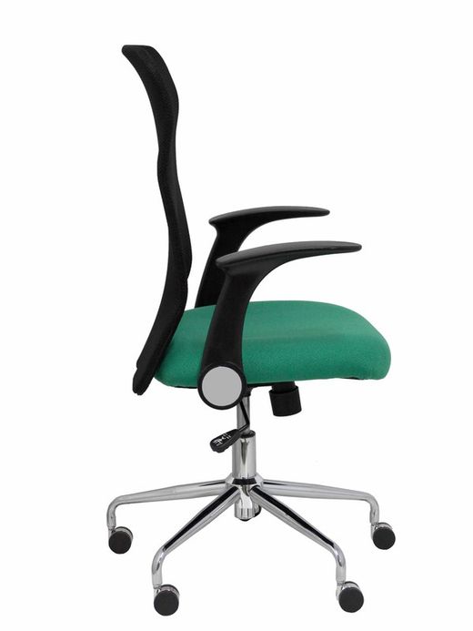 Modelo Minaya - Silla de oficina ergonómica con mecanismo basculante, brazos retráctiles y regulable en altura - Respaldo de malla transpirable y asiento tapizado en tejido BALI color verde esmeralda