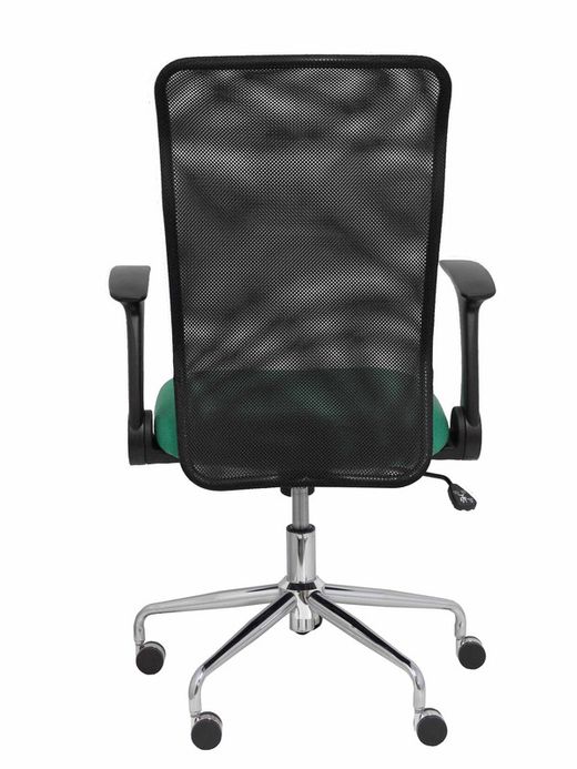 Modelo Minaya - Silla de oficina ergonómica con mecanismo basculante, brazos retráctiles y regulable en altura - Respaldo de malla transpirable y asiento tapizado en tejido BALI color verde esmeralda