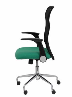 Modelo Minaya - Silla de oficina ergonómica con mecanismo basculante, brazos retráctiles y regulable en altura - Respaldo de malla transpirable y asiento tapizado en tejido BALI color verde esmeralda