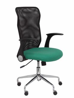 Modelo Minaya - Silla de oficina ergonómica con mecanismo basculante, brazos retráctiles y regulable en altura - Respaldo de malla transpirable y asiento tapizado en tejido BALI color verde esmeralda