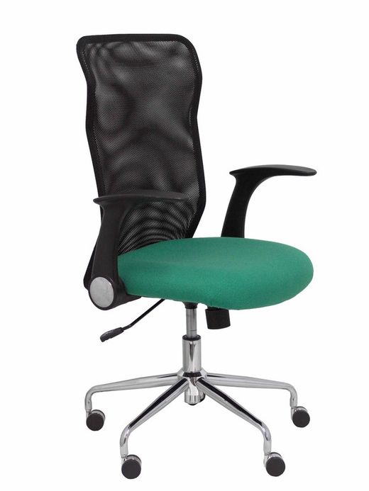 Modelo Minaya - Silla de oficina ergonómica con mecanismo basculante, brazos retráctiles y regulable en altura - Respaldo de malla transpirable y asiento tapizado en tejido BALI color verde esmeralda