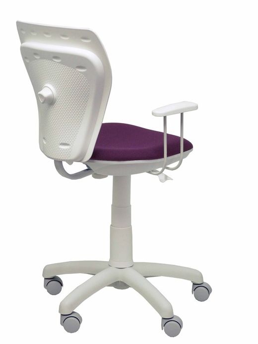 Modelo Ministyle - Silla juvenil ergonómica con mecanismo de contacto lama, regulable en altura y con brazos fijos color blanco - Asiento y respaldo tapizados en tejido bali color morado.