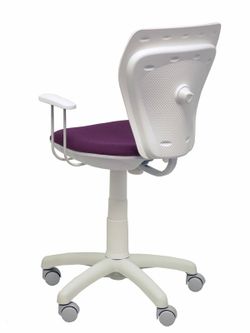 Modelo Ministyle - Silla juvenil ergonómica con mecanismo de contacto lama, regulable en altura y con brazos fijos color blanco - Asiento y respaldo tapizados en tejido bali color morado.