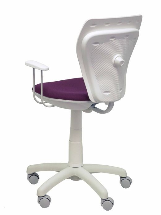 Modelo Ministyle - Silla juvenil ergonómica con mecanismo de contacto lama, regulable en altura y con brazos fijos color blanco - Asiento y respaldo tapizados en tejido bali color morado.