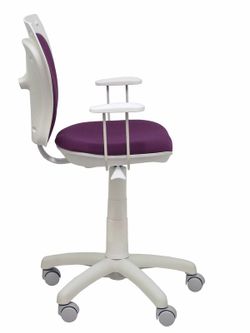 Modelo Ministyle - Silla juvenil ergonómica con mecanismo de contacto lama, regulable en altura y con brazos fijos color blanco - Asiento y respaldo tapizados en tejido bali color morado.