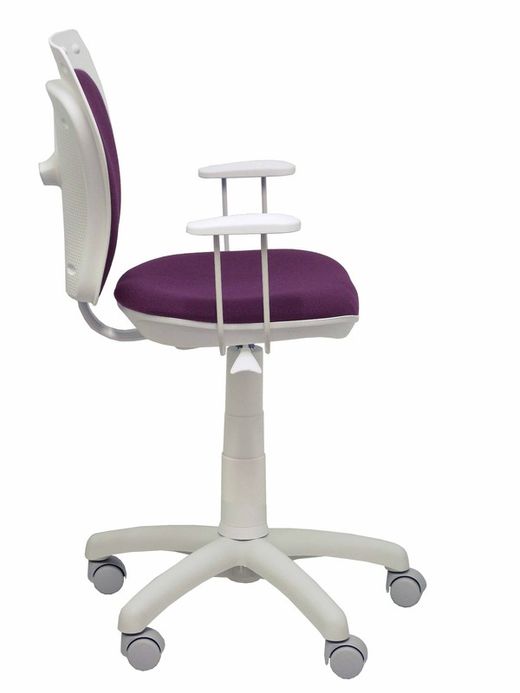 Modelo Ministyle - Silla juvenil ergonómica con mecanismo de contacto lama, regulable en altura y con brazos fijos color blanco - Asiento y respaldo tapizados en tejido bali color morado.
