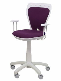 Modelo Ministyle - Silla juvenil ergonómica con mecanismo de contacto lama, regulable en altura y con brazos fijos color blanco - Asiento y respaldo tapizados en tejido bali color morado.
