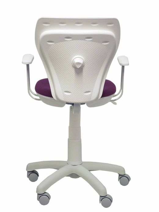 Modelo Ministyle - Silla juvenil ergonómica con mecanismo de contacto lama, regulable en altura y con brazos fijos color blanco - Asiento y respaldo tapizados en tejido bali color morado.
