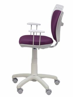 Modelo Ministyle - Silla juvenil ergonómica con mecanismo de contacto lama, regulable en altura y con brazos fijos color blanco - Asiento y respaldo tapizados en tejido bali color morado.