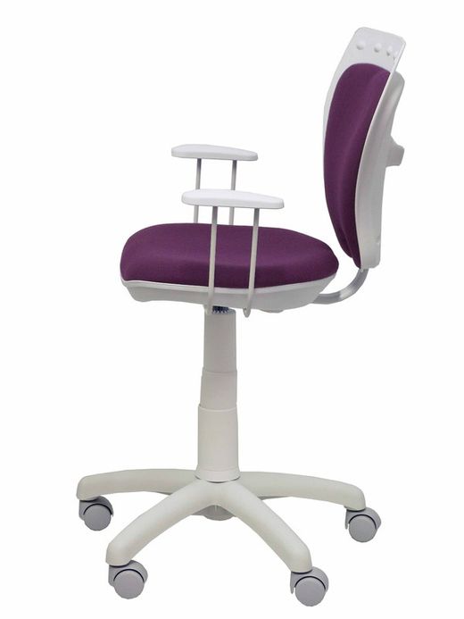 Modelo Ministyle - Silla juvenil ergonómica con mecanismo de contacto lama, regulable en altura y con brazos fijos color blanco - Asiento y respaldo tapizados en tejido bali color morado.