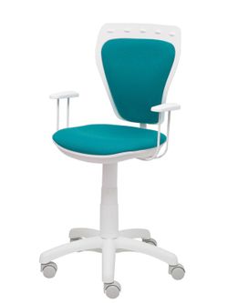 Modelo Ministyle - Silla juvenil ergonómica con mecanismo de contacto lama, regulable en altura y con brazos fijos color blanco - Asiento y respaldo tapizados en tejido bali color turquesa.