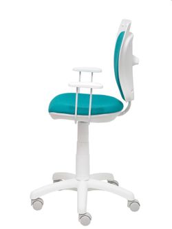Modelo Ministyle - Silla juvenil ergonómica con mecanismo de contacto lama, regulable en altura y con brazos fijos color blanco - Asiento y respaldo tapizados en tejido bali color turquesa.