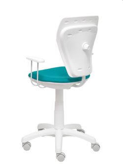 Modelo Ministyle - Silla juvenil ergonómica con mecanismo de contacto lama, regulable en altura y con brazos fijos color blanco - Asiento y respaldo tapizados en tejido bali color turquesa.